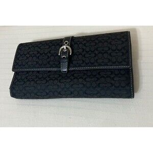 Vtg Coach Soho Leather Black Canvas CC Trifold Signature Wallet